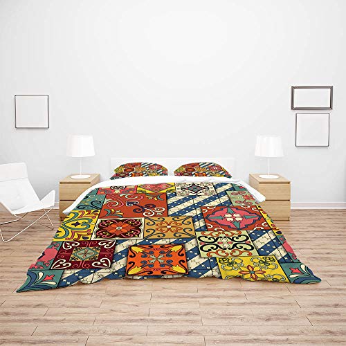 Parure de lit King facile d'entretien style Talavera 3 pièces