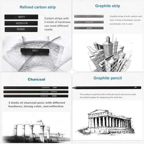Image of Drawing Pencils Set for Artists | Sketching & Shading Kit with Graphite and Charcoal Pencils | 35 Pieces Art Set