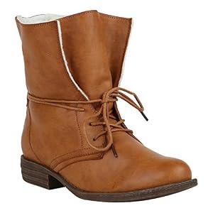 stiefelparadies Damen Stiefeletten Warm Gefütterte Stiefel Schnürstiefeletten 151515 Hellbraun Arriate 41 Flandell