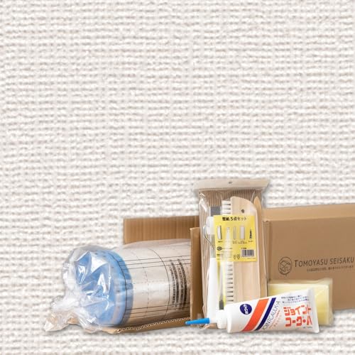 TOMOYASU のり付き壁紙 施工道具7点付き 15m 幅92cm 【CC-SP9746】 ●ジョイントコーク:ホワイト JQ3 白 織物調