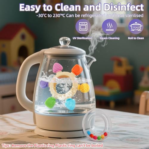 Baby Teething Rings Toys for 0-6 6-12 Months Baby Rattle Teether Sensory Toys for Babies 0-24Months Silicone Teether Relief Chew Soothing Sore Gums for Newborn Infant Essentials BPA Free - Image 5