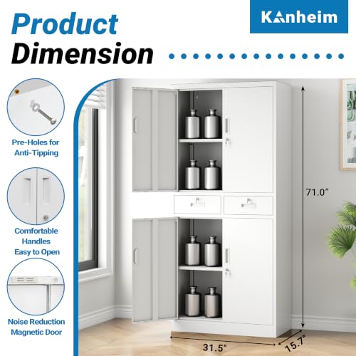 Image of Metal Storage Cabinet with Lock Door, Adjustable Shelves, 2 Drawers