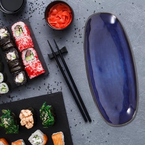 Plato pequeño rectangular azul de cerámica miniatura 4