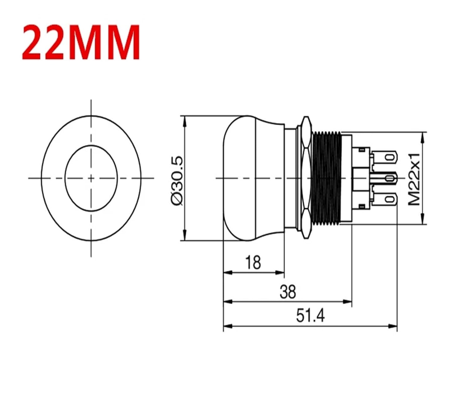 1PCS 19mm 22mm Stop Pattern Waterproof Flat Round Aluminum Metal Emergency Stop Button Switch Push Lock Turn Reset(22mm)