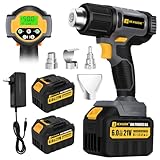 JEXUGK LCD Cordless Heat Gun, Portable Hot Air Gun with 2 x 6.0Ah Battery, Pistola De Calor Inalambrica with 4 Nozzles, 122℉-1022℉ Fast Heating Shrink for Vinyl Wrap, Automotive, Paint Removal