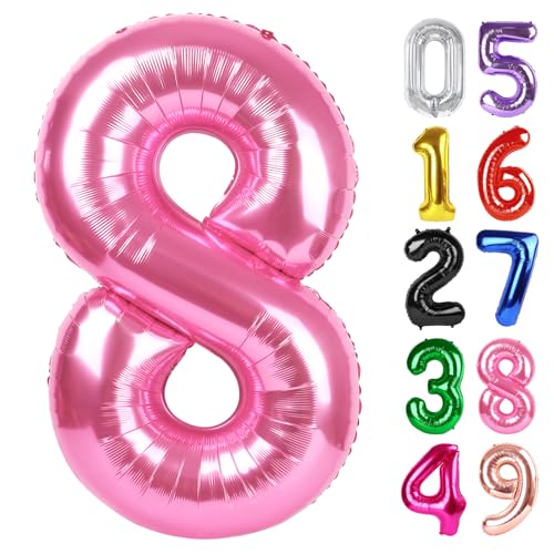 Image of Pink Number 8 Balloon 40 Inch, 8th Birthday Party Decorations, Giant 8 Foil Balloon for Party Supplies