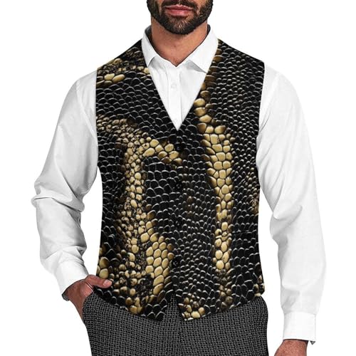 Snake Skin Pattern Suit Vest for Men Waistcoat Dressy V Neck Button Down Sleeveless Business Jacket Coat