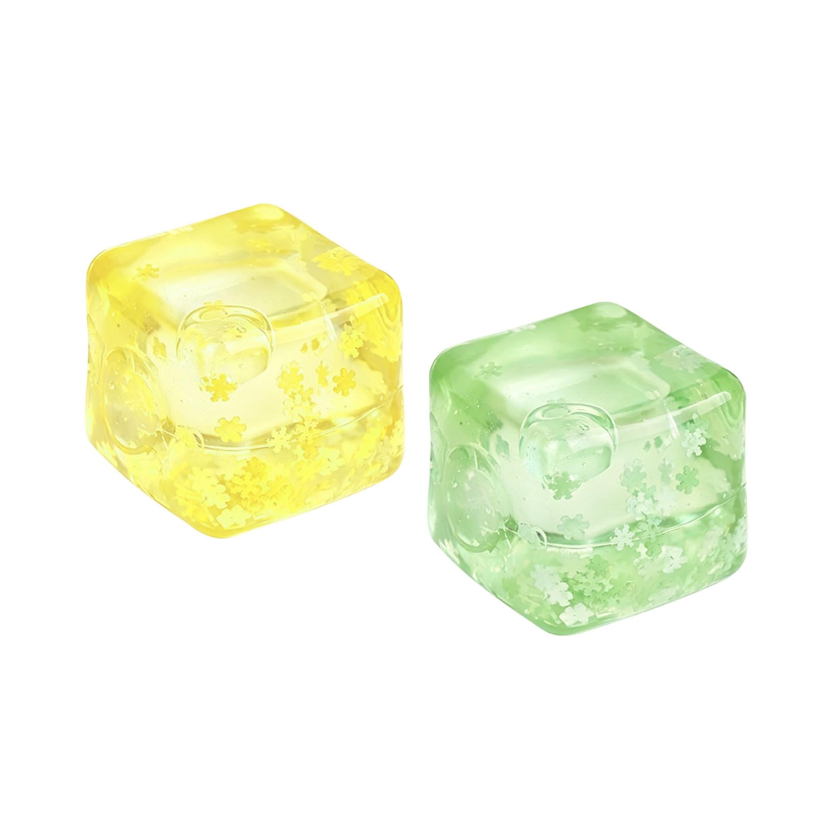 2Pcs Fidget Toy Stress Cube with Snowflakes Inside, Stress Ball Mellow and Chill Touch, Sensory Ice Cube Stress Relief Slow Rising Squeeze Toy, Cube Squishies Birthday Gift Calming Tool