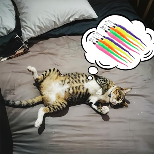 Ptwola 10 Stück Katze Wand Spielzeug Ersatz Nachfüllung Katzenwurmspielzeug Nachfüllungen Katzenstab Teaser Ersatzminen pelziger Schwanz Wurm mit Glocken für Katzen Kätzchen