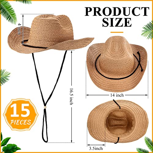 Image of JaGely 15 Pcs Straw Cowboy Hats Wide Brim Summer Hat Women Men Country Accessories for Western Themed Party Concerts Birthday