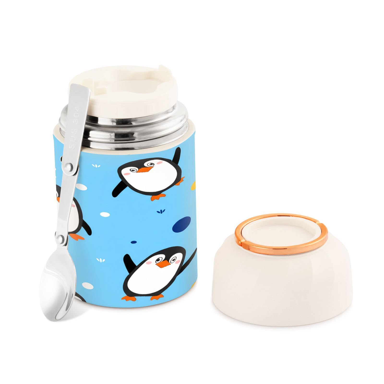 Tarro de comida Cute Penguins de 500 ml con aislamiento de doble pared