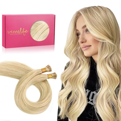 Wennalife WENNALIFE I Tip Hair Extensions Real Human Hair, 100g 200s 14 Inch Light Blonde Highlighted Golden Blonde Remy Itip Human Hair Extensions Invisible Itips Straight I Tips Cold Fusion Extensions sold by Wennalife - Amazon Seller - HK