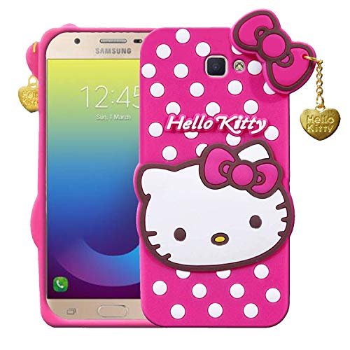 Image of Unirock Hello Kitty Back Case Cover for Samsung Galaxy J7 Prime| 3D Cute Hello Kitty Case |Soft Silicone Rubber Back Cover with Pendant Kitty Cover for Samsung Galaxy J7 Prime (Pink)