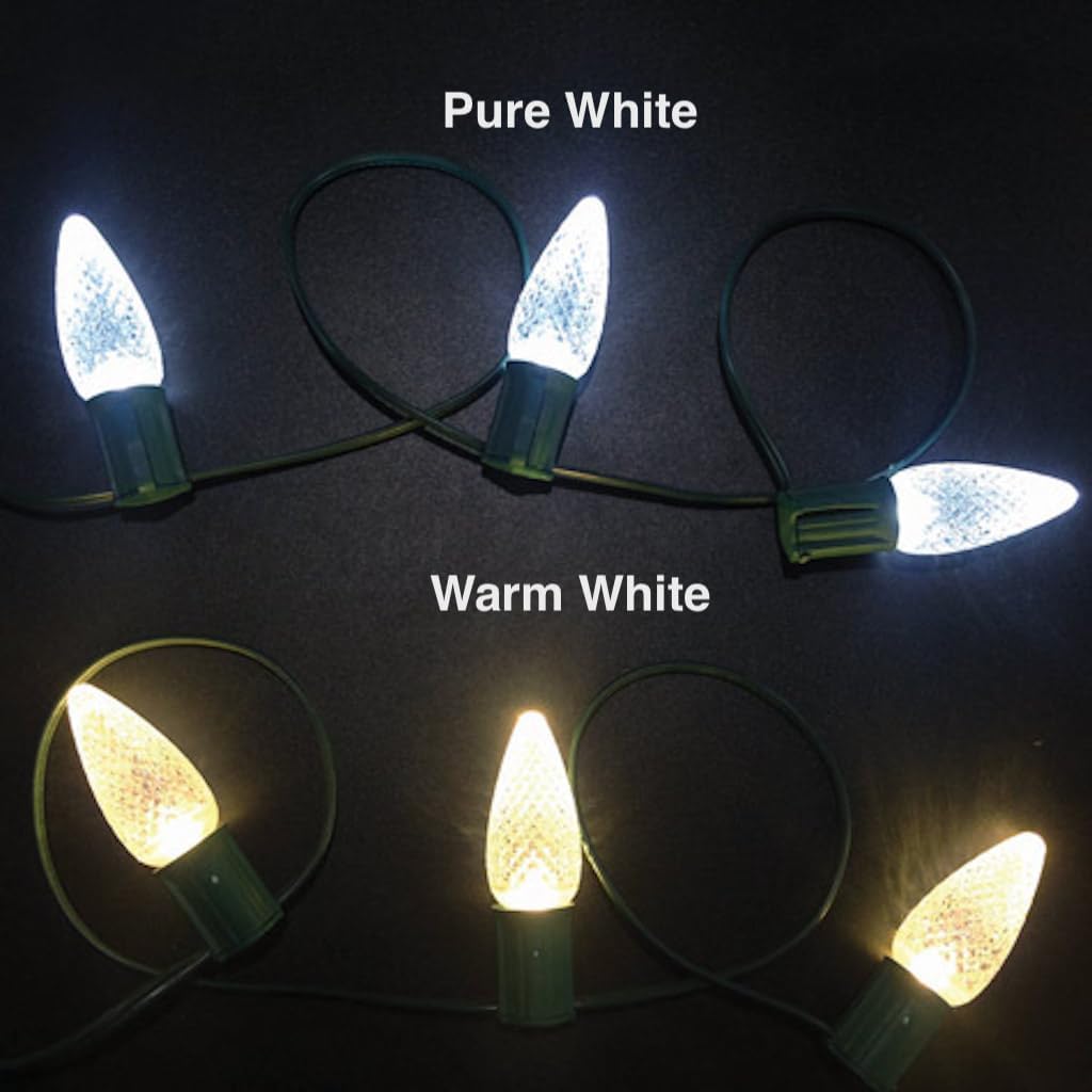 25 Pack Warm White C9 LED Replacement Bulbs Faceted Warm White LED Christmas Light Bulb 2 SMD LEDs in Each Bulb Fits E17 Socket Commercial Grade Indoor and Outdoor Use