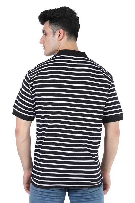 Image of Particle Men's Plus Size Big Size Cotton Polo Collar T-Shirt | Relaxed Fit Striped Half Sleeve | 100% Cotton 210 GSM | Smart Casual | Sizes 2XL-6XL | Breathable Summer Wear