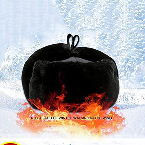 59cm Black Faux Fur Russian Hat with Detachable Soviet Badge Birthday (G) (i)4