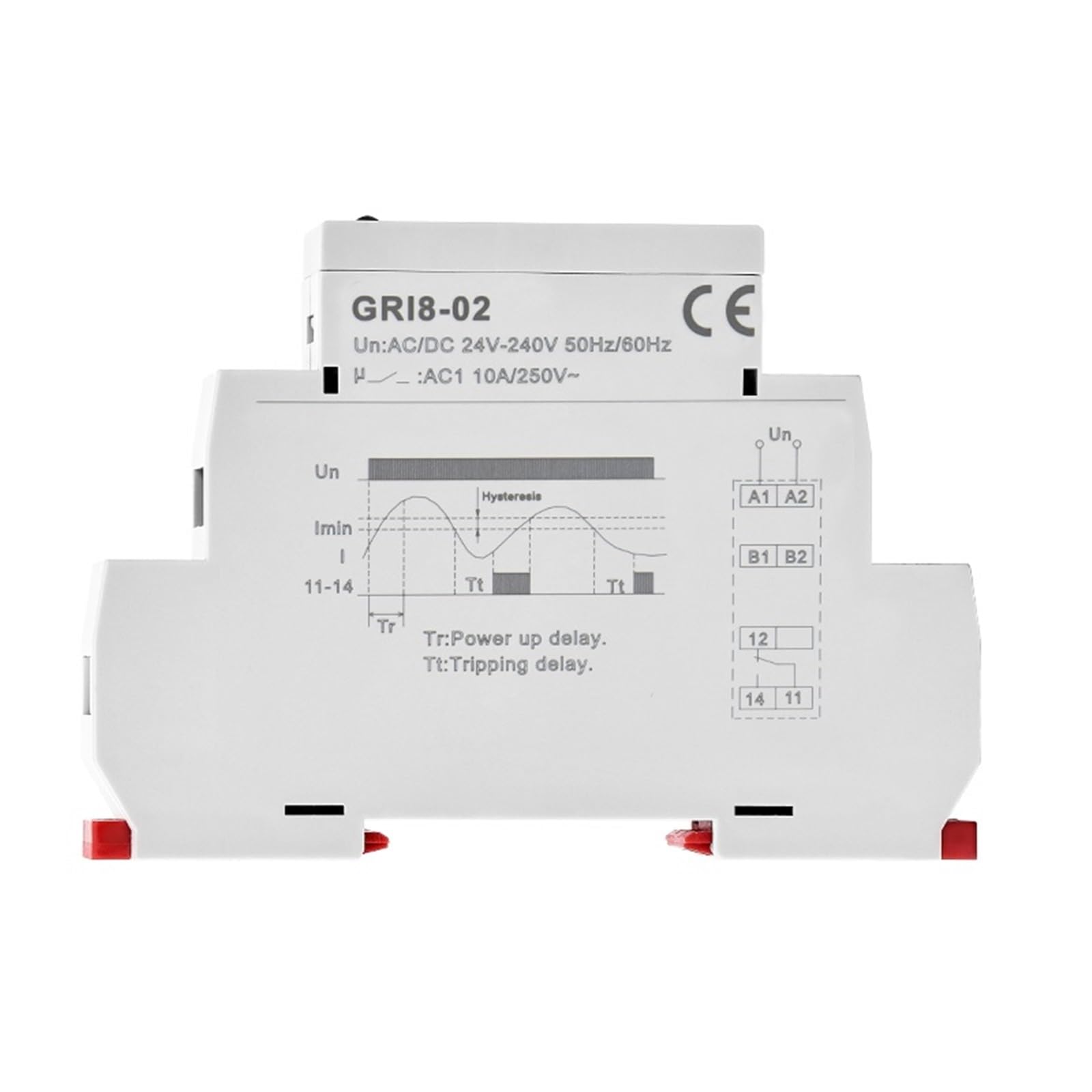 GRI8-01/02 Relé de monitoreo de corriente 0.5A 1A 2A 5A 8A 16A ACDC24V-240V Relé de protección contra sobrecorriente y subcorriente 1 Uds(GRI8-01 OverCurrent,0.5-5A)