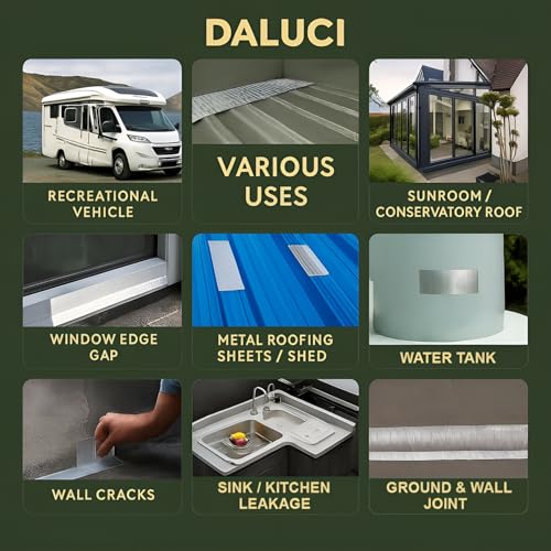 Image of DALUCI Super Strong Waterproof Butyl Tape for Leakage Repair - Self Adhesive Heavy Duty Aluminum Foil Tape for Roof Waterproofing, Water Leakage, Pipe, Wall & Tank Sealing (Silver, 6 Inch (15CM*5M))