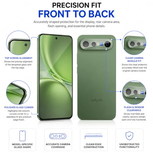 Image of ArmourPro Tempered Glass and Clear Camera Lens Protector for Vivo X300 FE, Edge to Edge Screen Guard, Anti-Bubble, Scratch Resistant, Anti-Fingerprint, Installation Kit | Clear