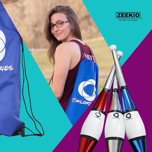 Zeekio Taylor Tries Signature Juggling Club Set With Drawstring Bag (Blue Silver Red) #TOP5