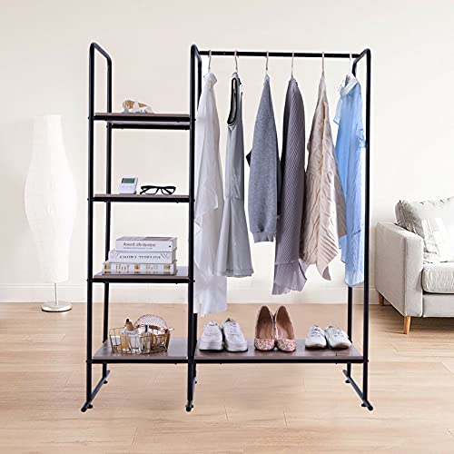 Metal Garment Rack, Free Standing Closet Storage Organizer W/ 5 Shelves & Hanging Bar, Open Wardrobe Rack For Hanging Clothes And Storage, Clothes Rack For Bedroom Living Room Entryway,Black/Dark Brown(Model:2103) #TOP4