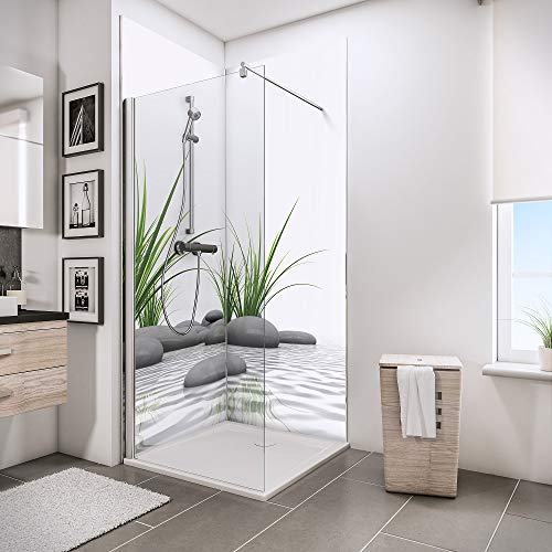 Schulte 2 panneaux muraux 90 x 210 cm, épaisseur 3 mm, surface 3.78 m², revêtement décoratif douche, résistant aux rayures, motif pierres zen et herbes, DécoDesign, livré avec adhésif double face