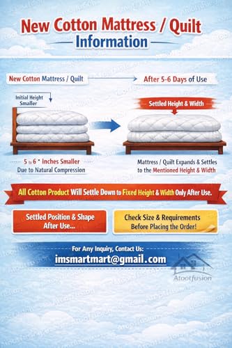 Image of ATOOTFUSION Soft Cotton Quilt | Foldable Light Weight Filled Single Firm Cotton Quilt Mattress| Gadda (Solid Coloured, Sleeping Capacity, 6 x 6 ft or 72 x 72 Inches) Double Bed (Lilac)