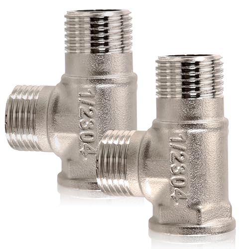 Lot de 2 raccords en T en acier inoxydable 1/2", 1/2" AG/AG/IG en acier inoxydable - Raccord en T 1/2" BSP DN15 T - Raccord en T à 3 voies - Raccord en T pour eau, huile, gaz