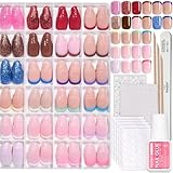 Beetles Press On Nails Kit - Candy Mix | 720Pcs 24 Colors Short Square Press On Nails | 15 Sizes French Glossy Glitter With Nail Glue & Nail Tabs Stickers, Fake Nails Kit Art For Women