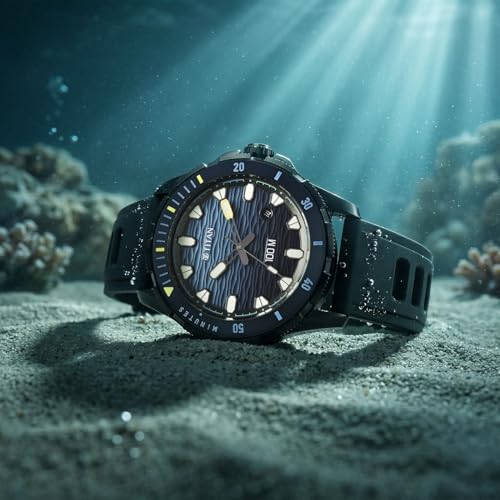 Image of Titan Zero Hour Diver's 100m Analog with Blue Dial Black FKM Strap Watch for Men - 10067KP02