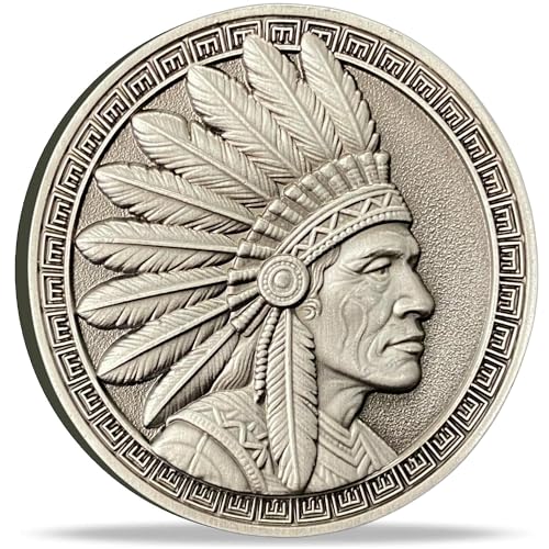Native American Challenge Coin - Chief Headdress & Eagle Design - Symbol of Wisdom, Courage, Strength - Ideal Gift for History Enthusiasts & Collectors