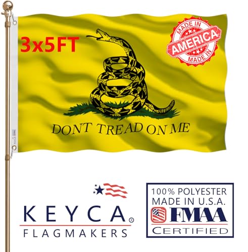 KEYCA Dont Tread On Me Flag 3x5 FT Made in The USA-Heavy Duty Vibrant Colors Double Sided Gadsden Snake Flag with 2 Brass Grommets for Home/Company/Indoor Outdoor Decoration