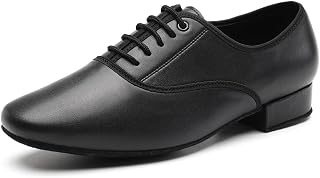 VCIXXVCE Mens Lace up Closed Toe Salsa Tango Ballroom Shoes Suede Sole Professional Latin Modern Dance Shoes Black, Model 2804