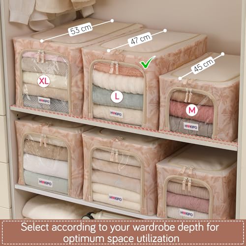 Image of HOKIPO Folding Storage Box and Organiser for Clothes, 600D Oxford Fabric Storage Box, Beige Botanica - Large Pack of 1 (AR-6489-BGE)