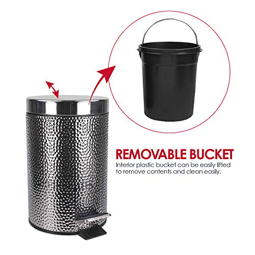 Home Basics Deluxe Hammered Stainless Steel Bathroom Accessories, Office, Bedroom, Decorative 3 Liter Waste Basket