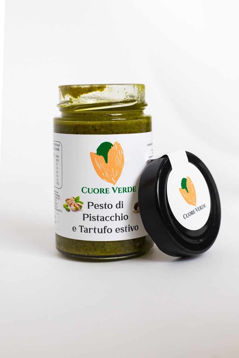 Pesto aux pistaches et aux truffes d'été Idéal pour les pâtes, les pizzas, les savoureuses bruschettas, seconds plats - SANS GLUTEN - Paquet de 4 pcs. à partir de 190gr. Caduno