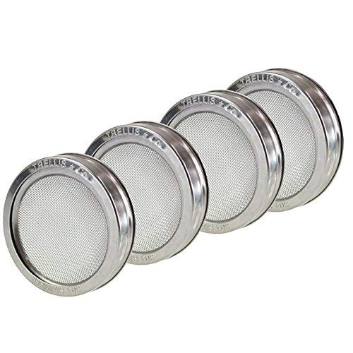 Trellis + Co. | Stainless Steel Sprouting Kit, 4 Pack | Rust Proof 316 Stainless, Curved Mesh, Fits Most Wide Mouth Mason Jars | Grow Your Own Organic Sprouts From Seeds, Sprouter #TOP1