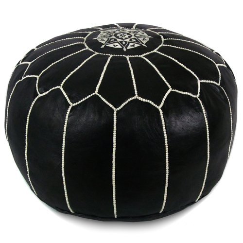 Mina Poufs Stuffed Round Design Moroccan Leather Pouf Ottoman, Handmade,