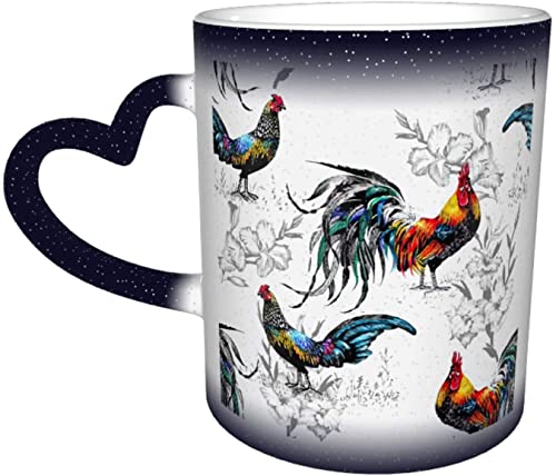 KEROTA Mug coloré en céramique avec motif de coq étoilé changeant de couleur (double face) - Sensible à la chaleur - Pour Halloween, Noël, anniversaire, mère, père, enfants - Bleu - Taille unique Cover