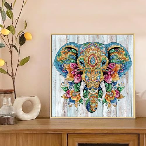 Image of Tontut Elephant Diamond Art Painting Kits, 5D Special Shape Beginner Crystal Diamond Art Painting for Home Wall Decor Gifts 12x12 inch