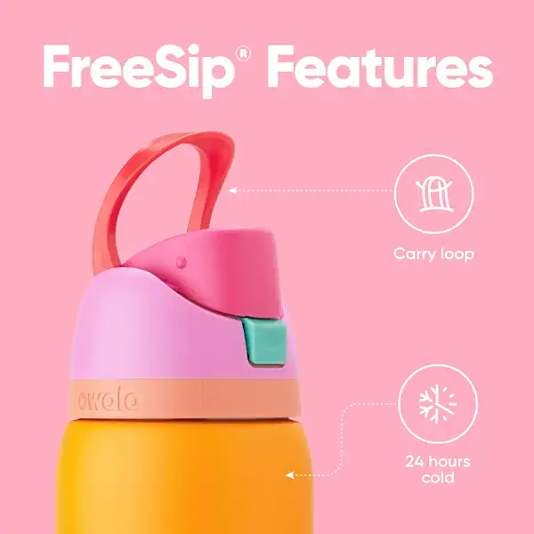 Owala FreeSip Insulated Stainless Steel Water Bottle with Straw for Sports and Travel, BPA-Free, 32-oz, Orchid/Orange (Tropical) 3