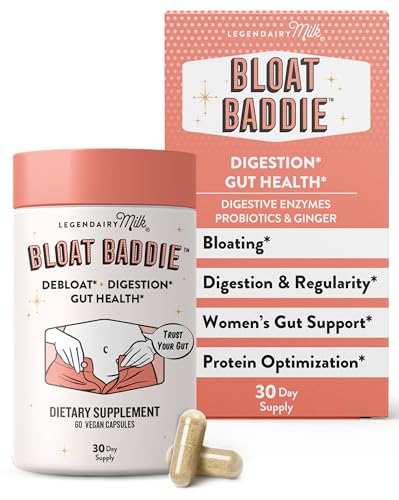 Legendairy Milk Digestive Enzymes for Women, Probiotics for Digestive Health, Gut Health Supplements, Bloating Relief for Women, Debloat Gas Relief w/Ginger & Fennel Bloat Baddie 60 Capsules