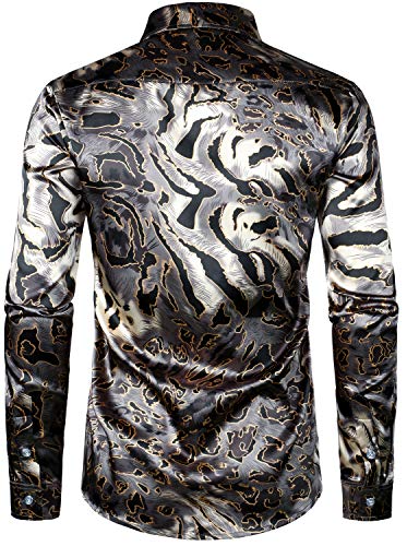 Image of ZEROYAA Men's Luxury Printed Silk Like Satin Button Down Dress Shirt for Party Prom
