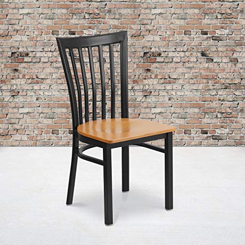 Image of Flash Furniture 2 Pk. HERCULES Series Black School House Back Metal Restaurant Chair - Natural Wood Seat