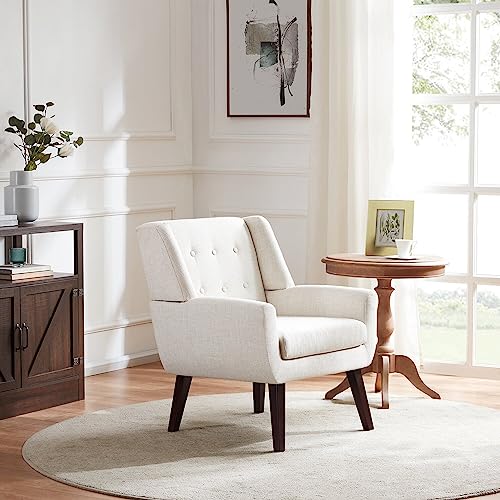 Image of Modern Home & Living Room Lounge Chair Furniture |Upholstered in Linen| Internal Structure Made in Solid Wood | Teak Wood Legs |- (151851229)