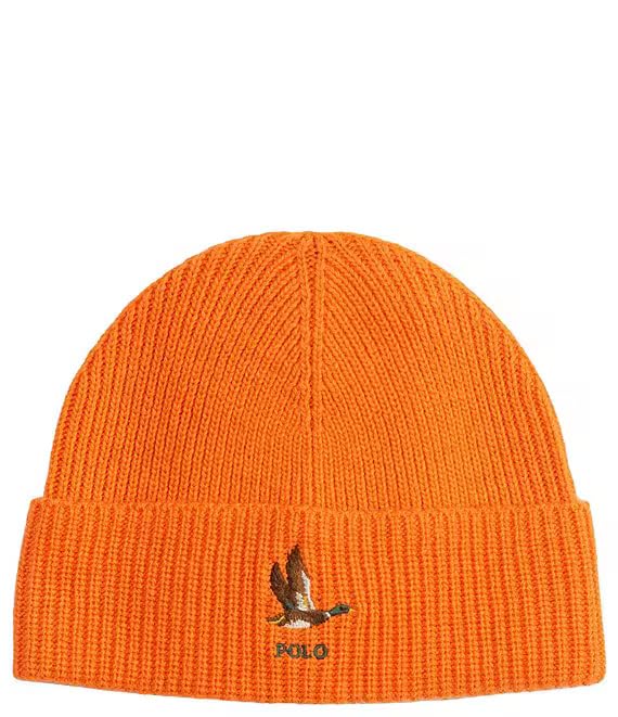 Duck Embroidered Wool Blend Beanie - Orange