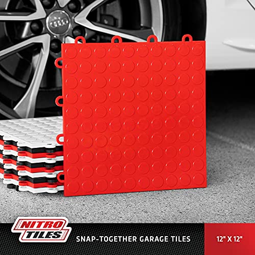 Incstores ⅜ Inch Thick Nitro Interlocking Garage Floor Tiles | Plastic Floor Tiles For A Stronger And Safer Garage, Workshop, Shed, Or Trailer | 12”X12” Tiles, Coin, Red, Pack Of 1 #TOP1