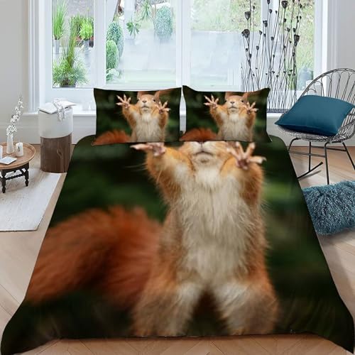 Housse de couette écureuil 200x200cm en microfibre avec 2 taies d'oreiller - 3