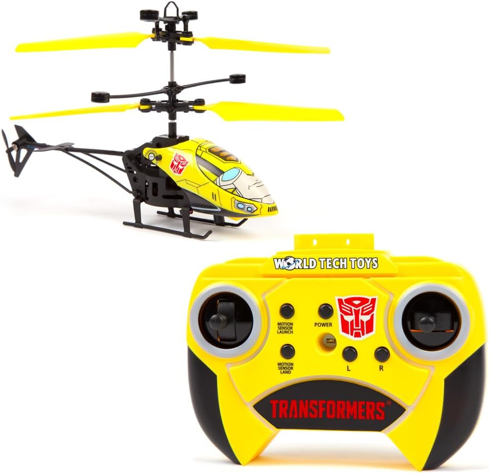 World Tech Toys Hasbro Transformers Bumblebee RC Helicopter – Easy-Fly Remote Control Helicopter with LED Lights, Durable Body, Coaxial & Rear Rotors – Kids 8+