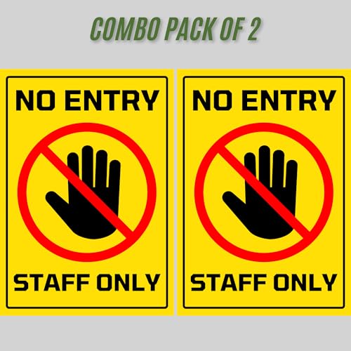 Image of No Entry Staff Only Sign Sticker Board (20.5 x 14.5 CM) - Peel & Stick or Screw Fixing - Pre-Drilled 4 Corner Holes - Pack of 2 (No Entry Staff Only, Medium -20.5 x 14.5 CM)